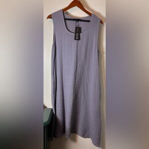 NWT Kozan Cotton Gauze Heath Sleeveless Dress in Gray Blue w Pockets Sz Large
